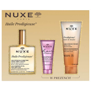 Coffret Nuxe Huile Prodigieuse, huile sèche, 100 ml + shampooing, 30 ml + huile de douche, 100 ml