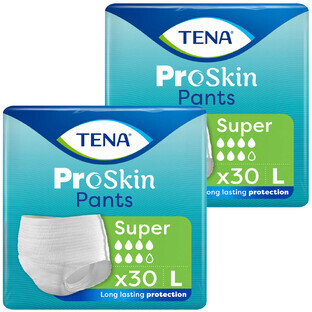 Set Tena Pants Proskin, absorberende slips, maat L, 100-135 cm, Super, 2 x 30 stuks