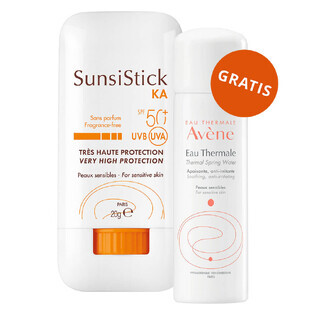 Avene SunStick KA, stick protector para rostro y cuerpo, FPS 50+, 20 g + agua termal para rostro y cuerpo, 50 ml gratis