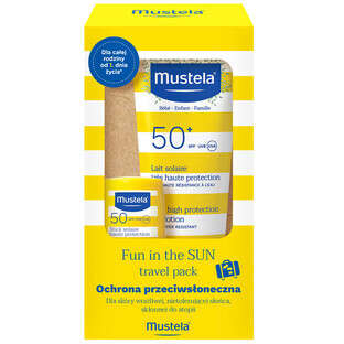 Mustela Sun Fun In The Sun Travel Pack, lait solaire, SPF 50, 40 ml + stick solaire, SPF 50, 9 ml