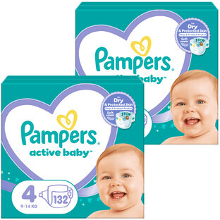 Pampers Active Baby set, diapers, size 4, 9-14 kg, 2 x 132 pieces