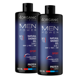 Set 4Organic Men Power, natuurlijke douchegel 3in1, Sport, 2 x 500 ml