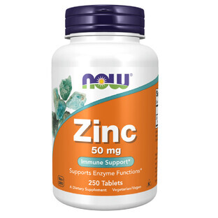 Now Foods Zinc 50 mg, gluconato de zinc, 250 cápsulas vegetales
