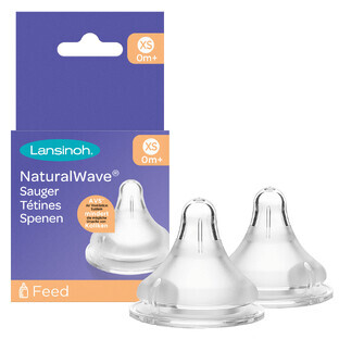 Lansinoh NaturalWave, flessenspeen, siliconen, XS zeer langzame doorstroming, vanaf de geboorte, 2 stuks