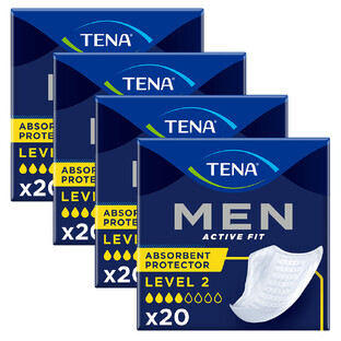 Set Tena Men Active Fit, semelles anatomiques pour hommes, niveau 2, 4 x 20 pièces
