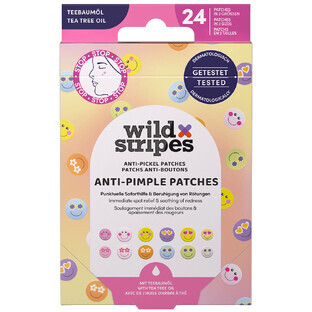 Wild Stripes Anti-Pickel-Pflaster Smile Stop, Ekzempflaster mit Teebaumöl, 24 Stück