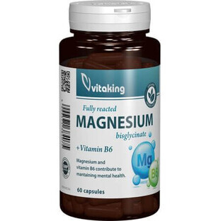 Bisglycinate de magnésium avec vitamine B6, 60 gélules, Vitaking