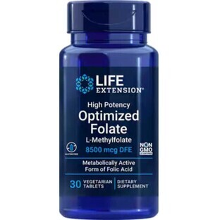 Folato optimizado de alta potencia 5-MTHF 8500 µg, 30 comprimidos vegetales Life Extension