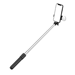 Selfie stick WH1YXS telescopic tripod 1m with round light and phone holder - black
