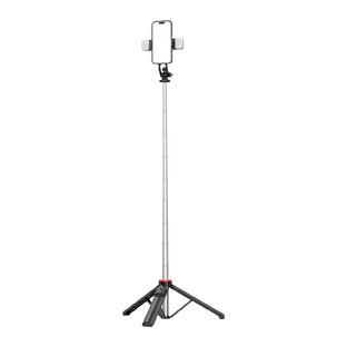 Bâton selfie WC13YDS trépied télescopique 1,3 m avec double éclairage et support de téléphone - noir