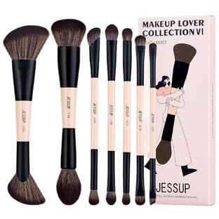 Jessup Duo-End Brush Versatility Collection Peach Dust double-sided makeup brush set, 7 pieces