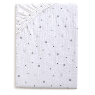 BabyMatex, lenzuolo in mussola con elastico 60 cm x 120 cm, Muslin Design, bianco con stelle