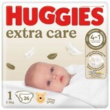 Couche souple Extra Care No. 1, 3-5 kg, 26 pièces, Huggies