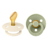 Set of 2 Colour Latex anatomic soothers, +6 months, Ivory - Sage, Bibs