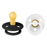 Set of 2 Colour Latex round teat soothers, +0 months, Black - White, Bibs