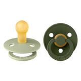 Set of 2 Colour Latex round teat soothers, +0 months, Sage - Hunter Green, Bibs