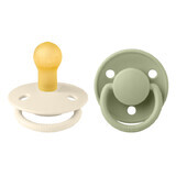 Set of 2 De Lux latex round teat soothers, +0 months, Ivory - Sage, Bibs