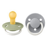 Set of 2 phosphorescent pacifiers with universal round latex teat De Lux Glow, +0 months, Sage - Cloud, Bibs