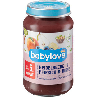 Babylove Bosbessenpuree met perziken en peren ECO, 5+, 190 g