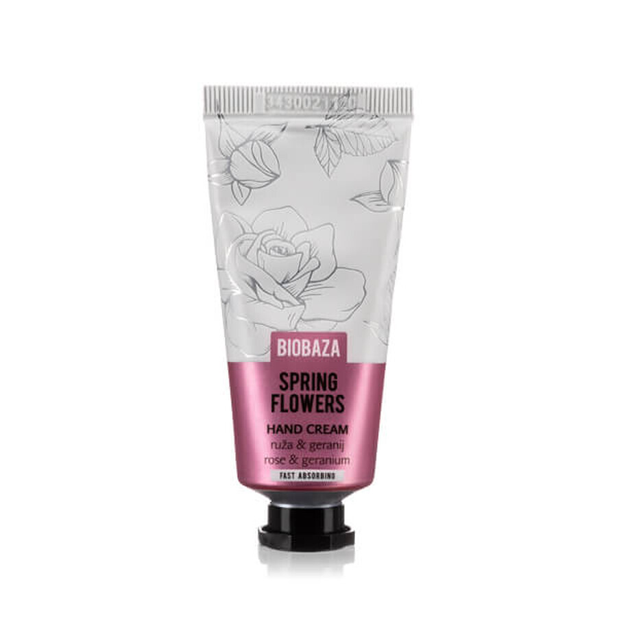 Natural hand cream with rose and geranium, Biobaza, 30 ml