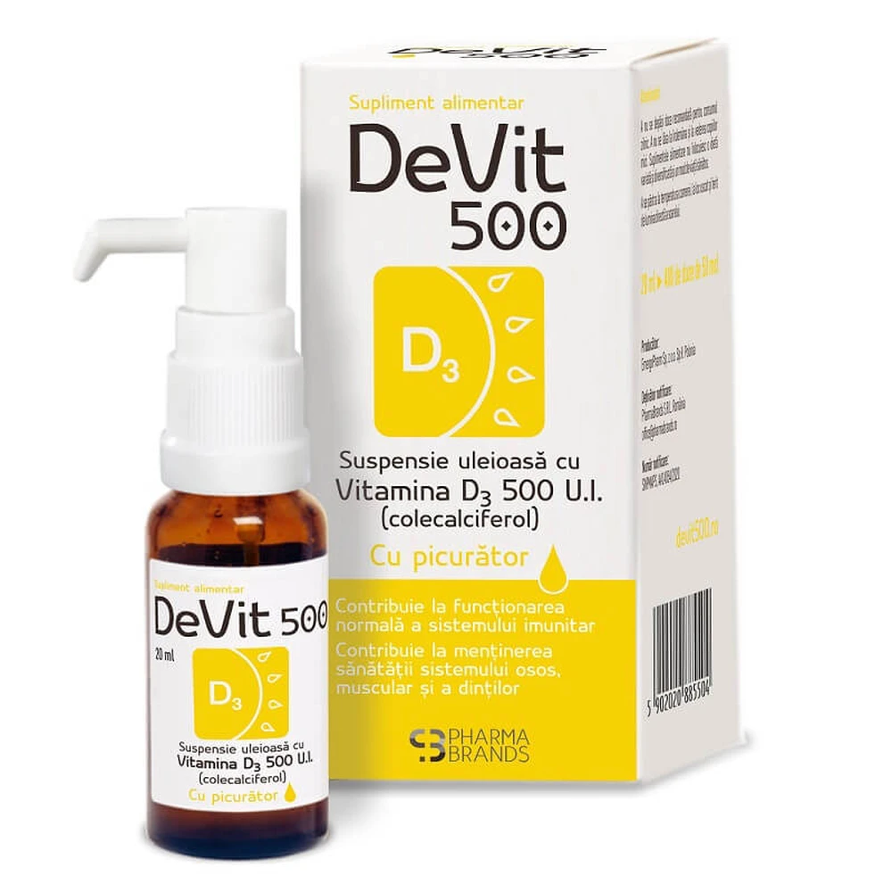DeVit 500 suspensión oleosa con Vitamina D3 500IU (gotero), 20 ml, Pharma Brands