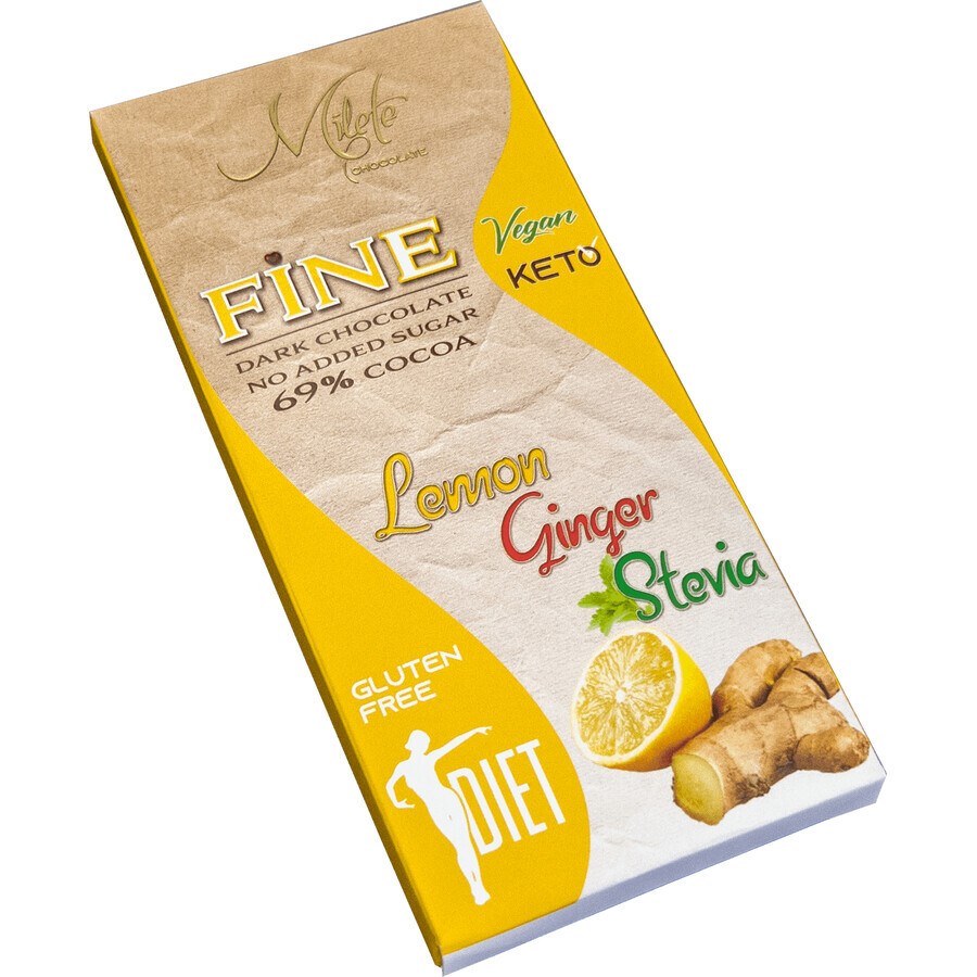 Buy Diet dark chocolate with Lemon, Ginger and Stevie, 69% cocoa, 80 g, Milete Diet dark chocolate with Lemon, Ginger and Stevie, 69% cocoa, 80 g, Milete