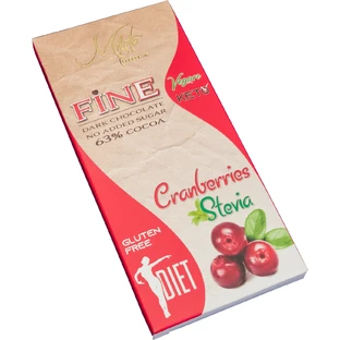 Chocolate negro dietético con cerezas negras y stevia, 63% cacao, 80 g, Milete