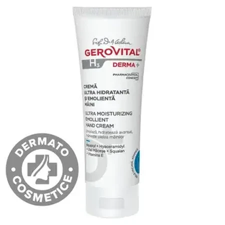 Gerovital H3 Derma+ Crema de manos ultra hidratante y emoliente, 100 ml