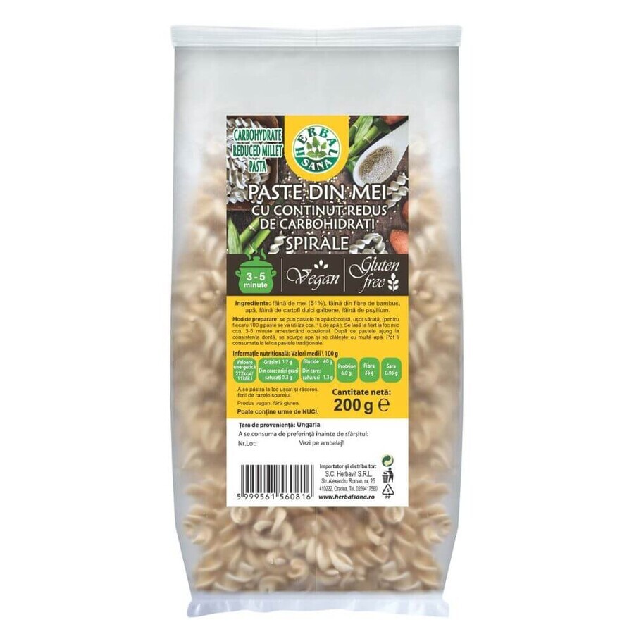 Shop Kohlenhydratarme Hirse-Nudeln, Spiralen, 200 g, Herbal Sana Kohlenhydratarme Hirse-Nudeln, Spiralen, 200 g, Herbal Sana
