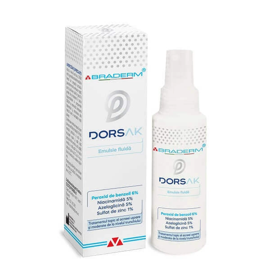 Dorsak spray with fluid emulsion for trunk acne, 100 ml, Braderm