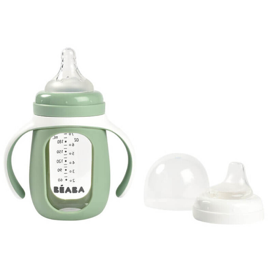 Buy 2 in 1 glass bottle for learning, 210 ml, Sage Green, Beaba 2 in 1 glass bottle for learning, 210 ml, Sage Green, Beaba