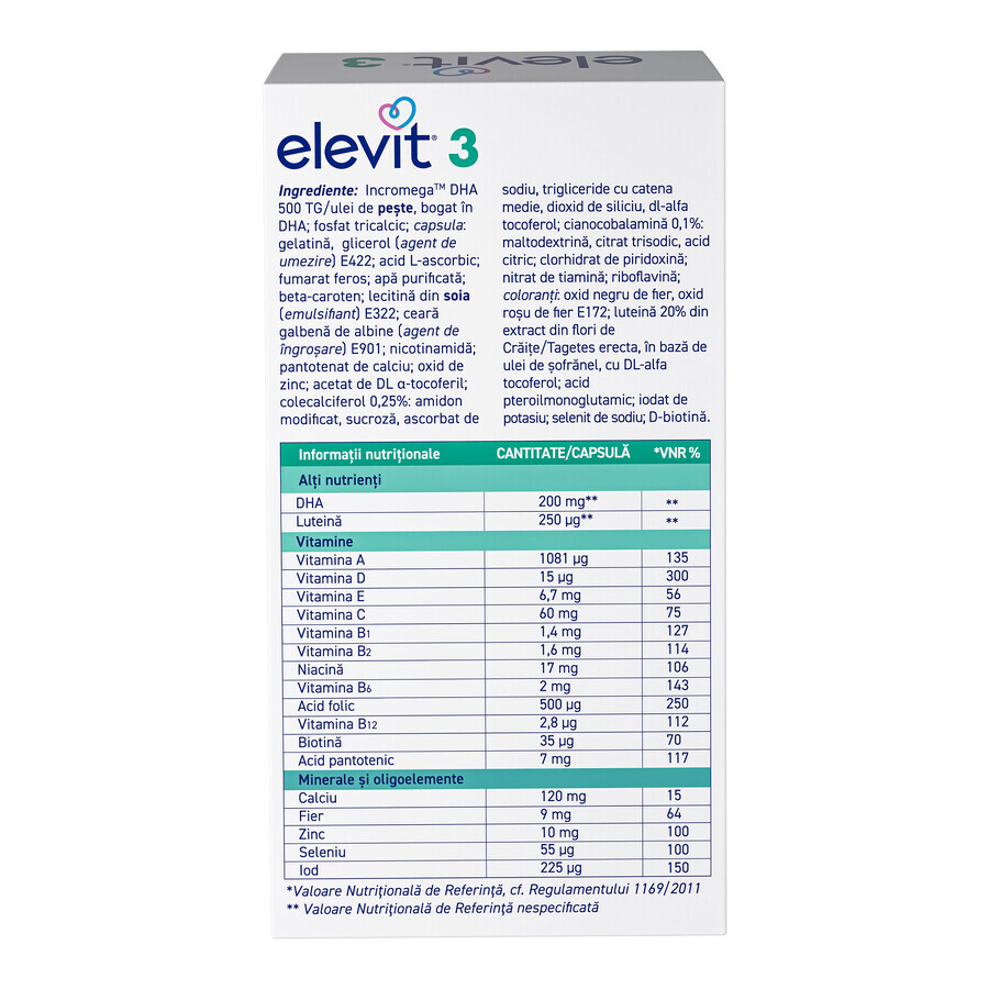 Elevit 3, Multivitaminas para el postparto y la lactancia, 30 cápsulas