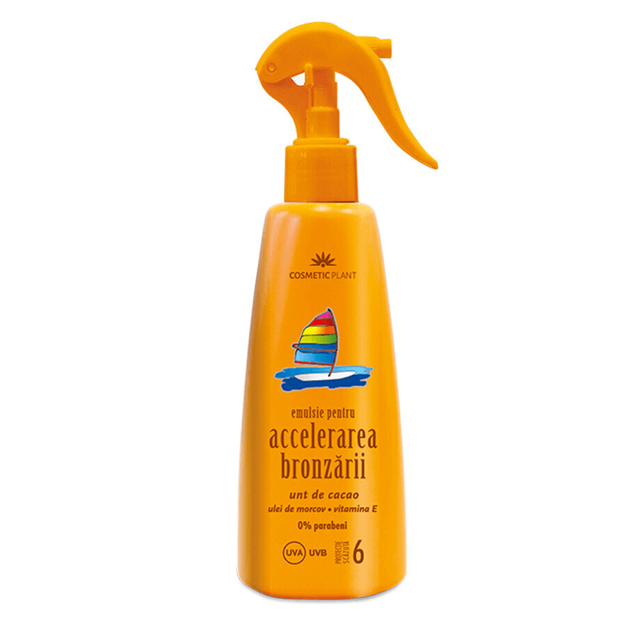 Cumpără Emulsie pentru accelerarea bronzarii SPF 6 cu unt de cacao, ulei de morcov si vitamina E, 200 ml, Cosmetic Plant Emulsie pentru accelerarea bronzarii SPF 6 cu unt de cacao, ulei de morcov si vitamina E, 200 ml, Cosmetic Plant