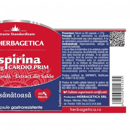Cardio Prim natural aspirin, 60 capsules, Herbagetica