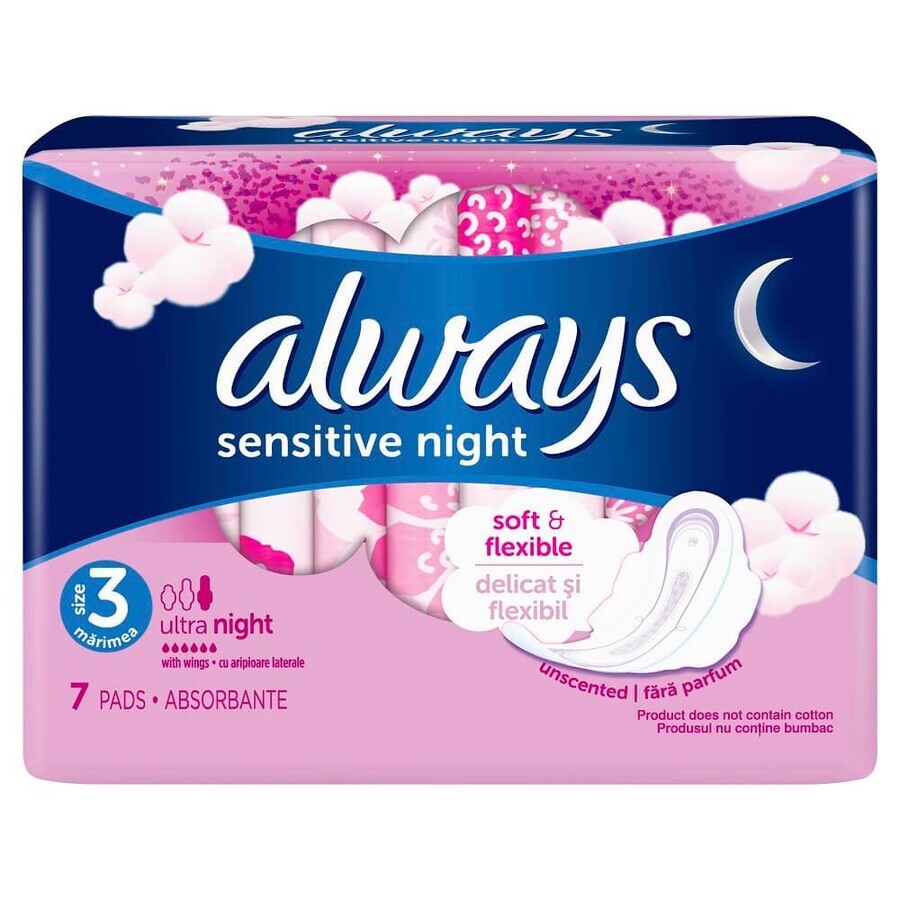 Winkel op Always Sensitive Always Sensitive Ultra Nachtverbanden, 7 stuks, P&G Always Sensitive Always Sensitive Ultra Nachtverbanden, 7 stuks, P&G
