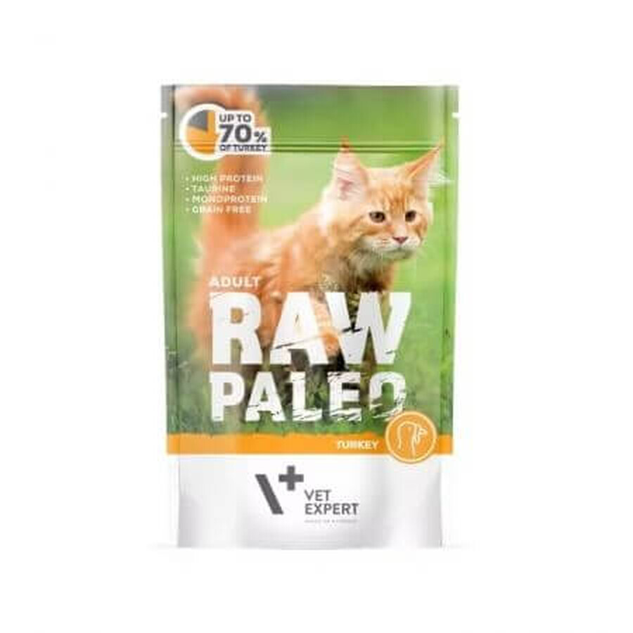 Buy Wet food with turkey meat for adult cats Raw Paleo, 100 g, VetExpert Wet food with turkey meat for adult cats Raw Paleo, 100 g, VetExpert