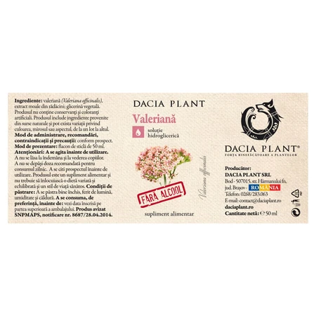 Extracto natural de valeriana sin alcohol, 50 ml, Dacia Plant