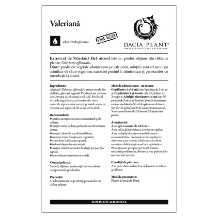 Extracto natural de valeriana sin alcohol, 50 ml, Dacia Plant