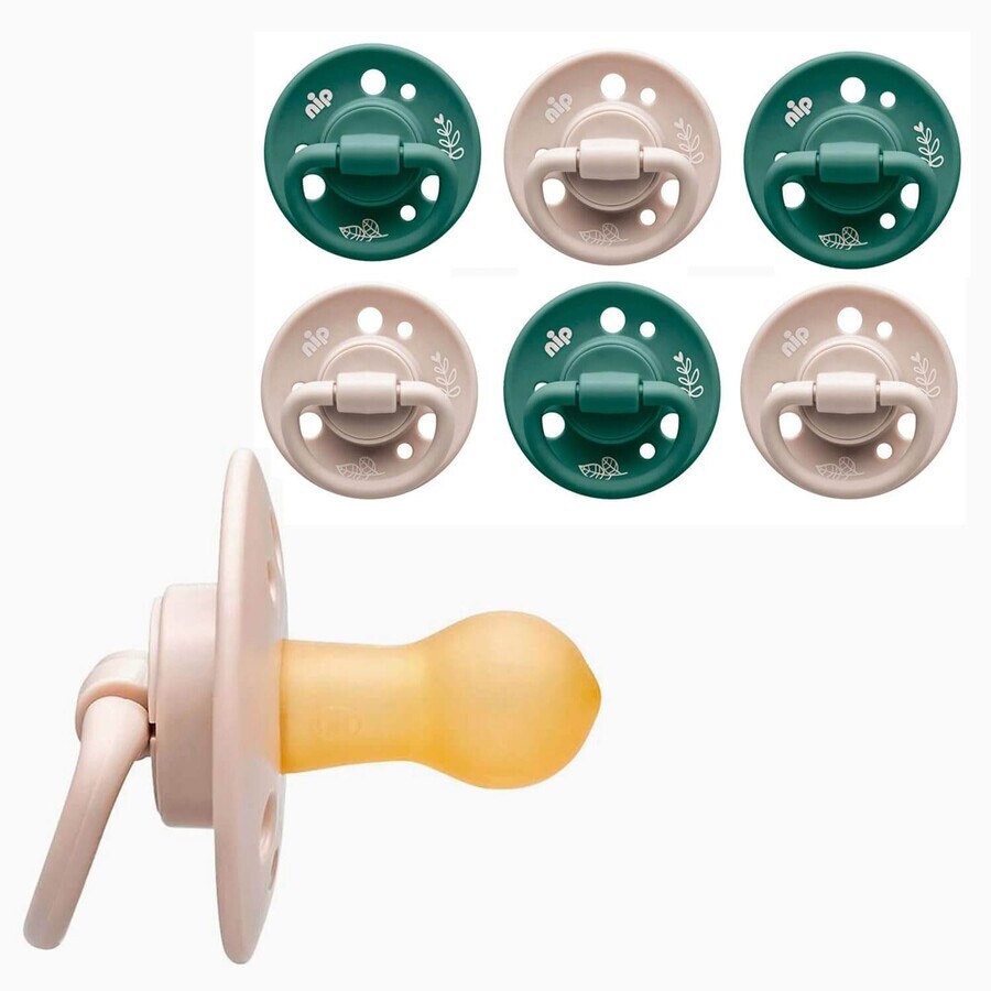 Set of 2 soothers with natural latex teat Cherry Green Boy, 6+ months, Nip