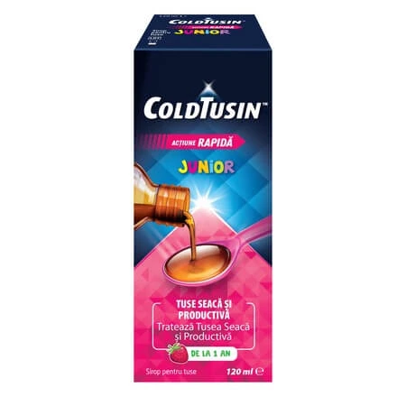Coldtusin Junior, sirop contre la toux à action rapide avec des ingrédients naturels, Perrigo, 2x 120 ml