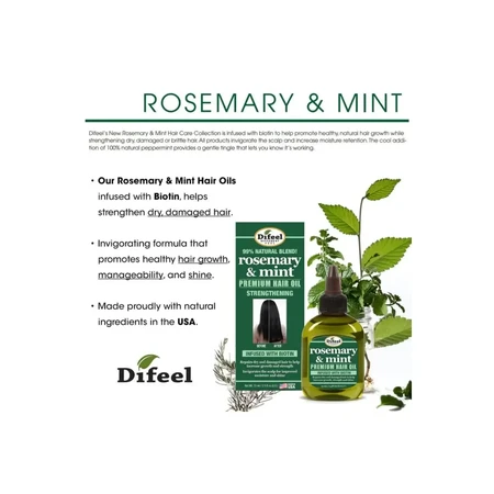 Premium Haarstärkungsöl mit Minze und Rosmarin x 75 ml, Difeel