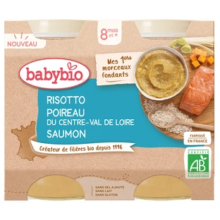 Babybio Eco Piure Risotto con Salmón, 2x200 g, BabyBio