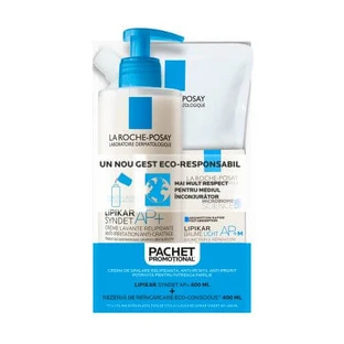Gel limpiador calmante para pieles sensibles y secas 400 ml + Recambio 400 ml Lipikar Syndet AP+, La Roche-Posay