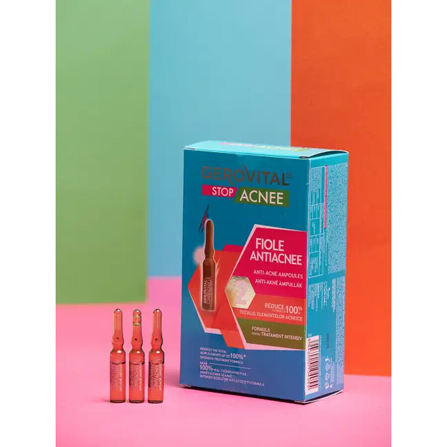 Fiole antiacneice Gerovital Stop Acnee, 10 fiole x 2 ml, Farmec