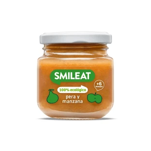 Biologische peer en appelmoes, +6 maanden, 130 g, Smileat
