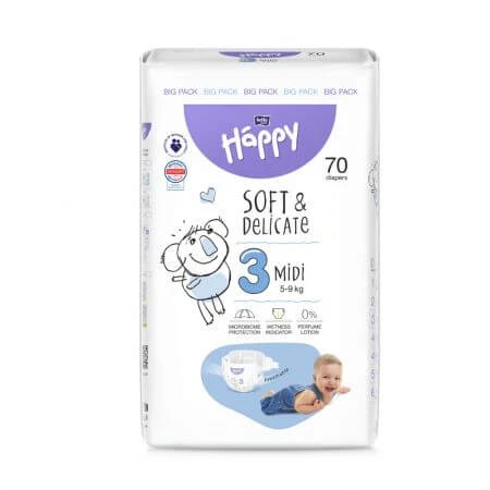 Pañal Midi, No. 3, 5 - 9 kg, 70 uds, Happy