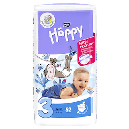 Pañal Midi, No. 3, 5 - 9 kg, 70 uds, Happy