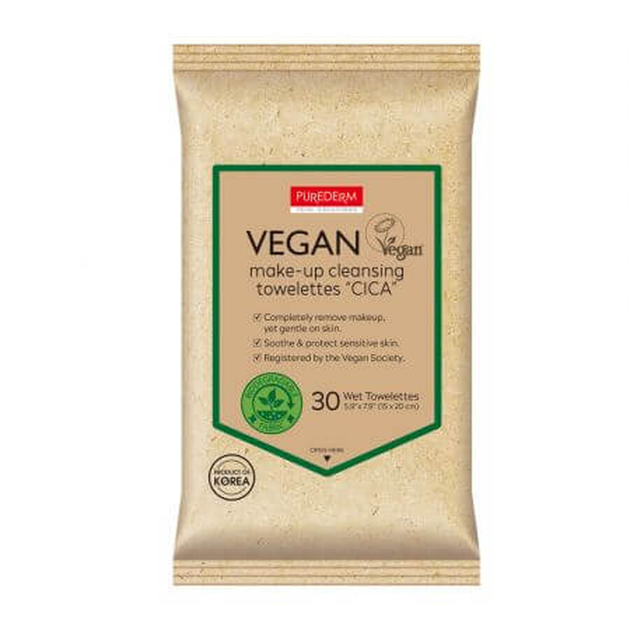 Buy Vegan Cleansing Wipes with Cica extract, 30 pcs, Purederm Vegan Cleansing Wipes with Cica extract, 30 pcs, Purederm