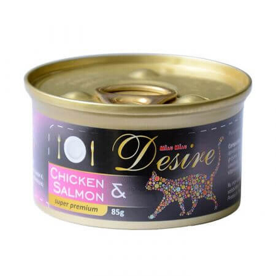 Buy Wet food with chicken fillet and salmon in gelatin for cats Desire, 85 g, Miau Miau Wet food with chicken fillet and salmon in gelatin for cats Desire, 85 g, Miau Miau