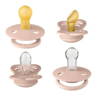 Set of 2 latex soothers + 2 silicone soothers Try-it Collection, 0 months+, Blush, 4 pieces, Bibs